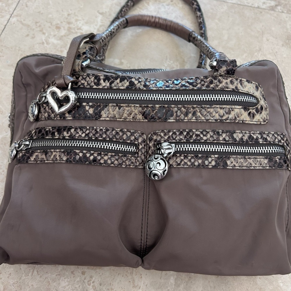 Brighton Taupe Nylon Snakeskin  Bohemian Silver‎ Detail Shoulder Bag Y2K Vintage